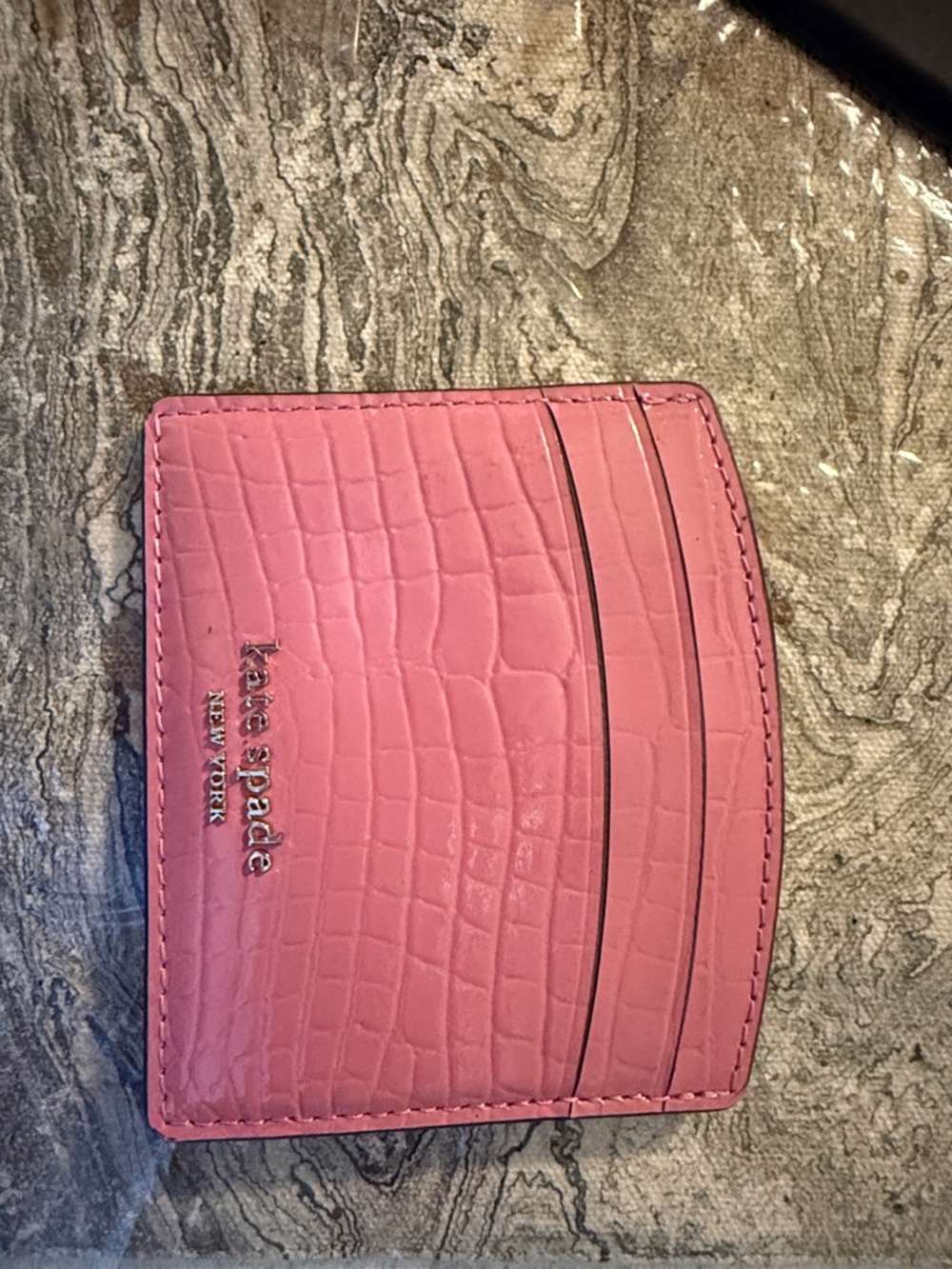 kate spade Pink Croc-Embossed Card Case